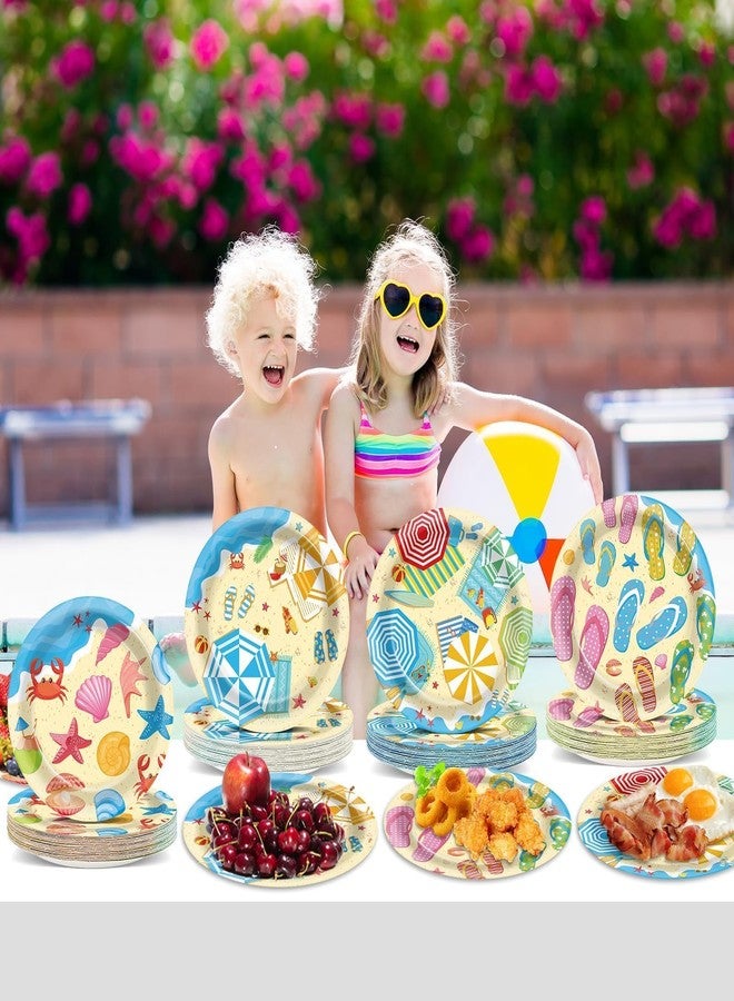 OBUSATT 100Pcs Summer Beach Party Plates Hawaiian 9 Inch Dinner Dessert Paper Plates Disposable Umbrella Flip Flops Tableware Cake for Summer Pool Tropical Birthday Party Decorations Supplies Favor - Image 5